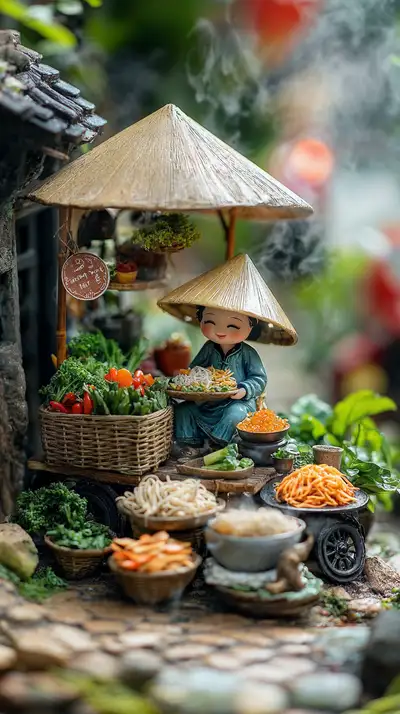Cô Bé Nón Lá Bán Hàng - Diorama AI Art Việt Nam 4K