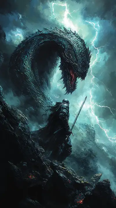 Rồng Teal Sét Như — Hình Nền AI Art Epic 4K