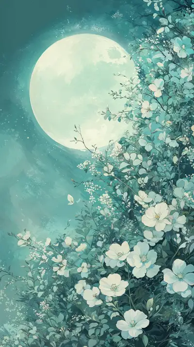 Mặt Trăng Hoa Trắng Phong Thủy - Hình Nền AI Art 4K