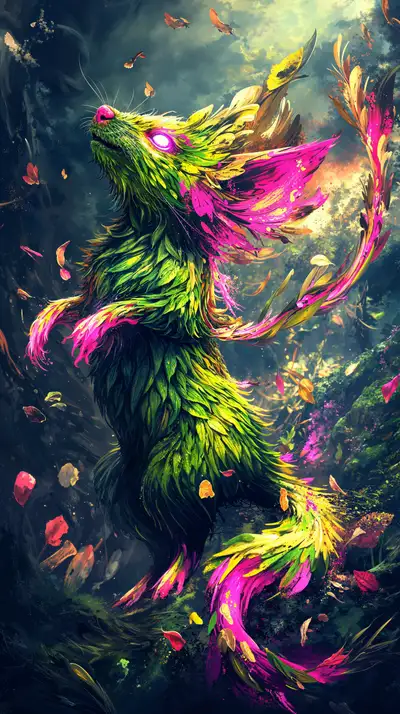 Chim Lửa Neon Cosmic - Hình Nền AI Art 4K Thần Thoại