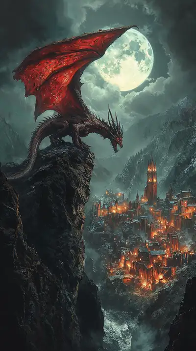 Rồng Đỏ Thần Thoại Mặt Trăng - Hình Nền AI Art 4K