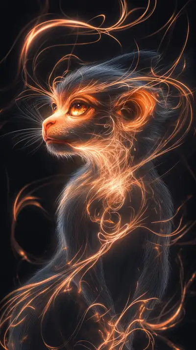 Khỉ Huyền Bí Neon - Hình Nền AI Art 4K