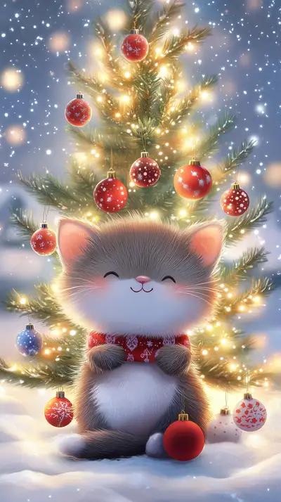 Mèo Dễ Thương Giáng Sinh - Hình Nền AI Art 4K