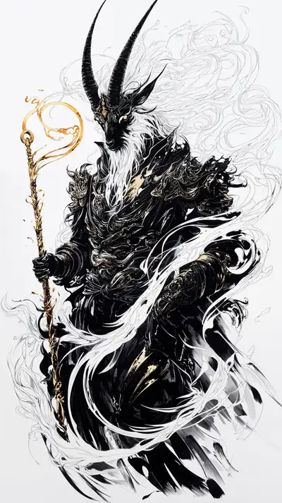 Dê Vàng Ink Art - Hình Nền AI Art 4K Phong Thủy