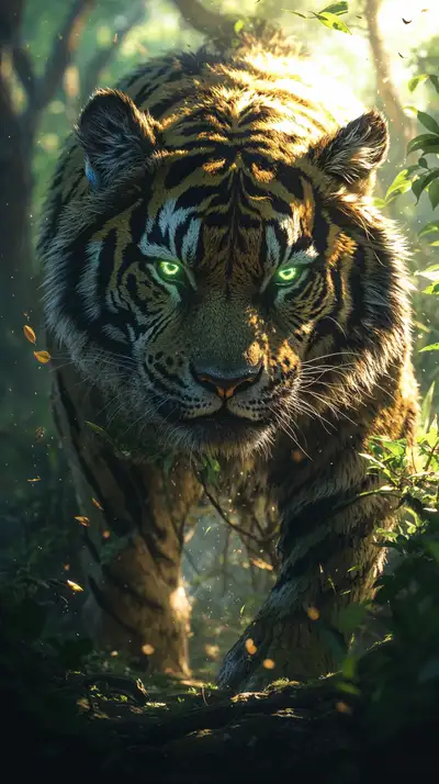Hổ Vàng Neon - Hình Nền AI Art 4K Rừng Huyền Bí