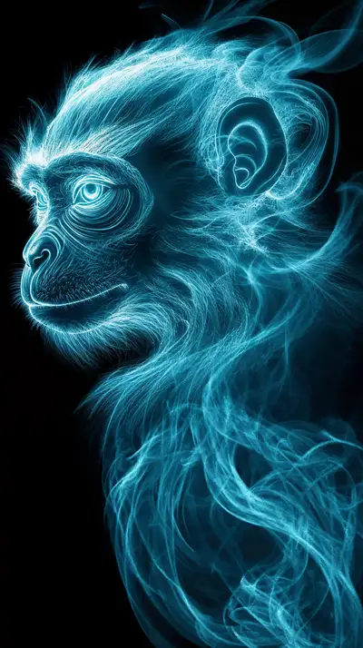 Khỉ Neon Cyan - Hình Nền AI Art 4K