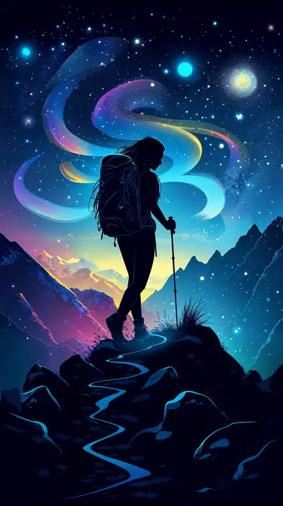 Người Leo Núi Neon Cosmic - Hình Nền AI Art 4K