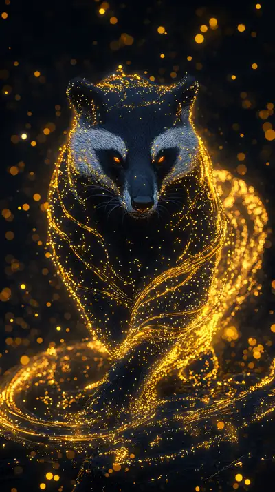 Cáo Vàng Neon Cosmic - Hình Nền AI Art 4K