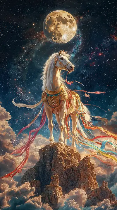 Thiên Mã Thần Thoại - Mặt Trăng Vàng Hình Nền AI Art 4K