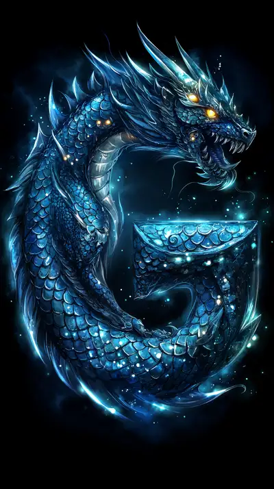 Rồng Ngọc Lam Phong Thủy - Hình Nền AI Art Neon 4K