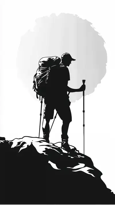 Người Leo Núi Silhouette Đen Trắng - Hình Nền AI Art Minimalist