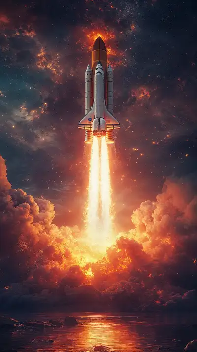 Tên Lửa Phóng Lên Neon - Hình Nền AI Art Vũ Trụ 4K