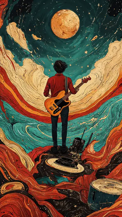 Nhạc Sĩ Guitar Cosmic Van Gogh - Hình Nền AI Art 4K