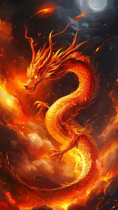 Rồng Lửa Phong Thủy - Hình Nền AI Art Cosmic 4K