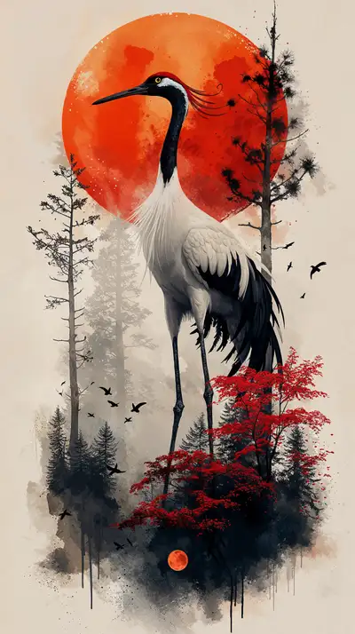 Tạc Trắng Mặt Trăng Đỏ - Hình Nền AI Art Phong Cách Nhật Bản