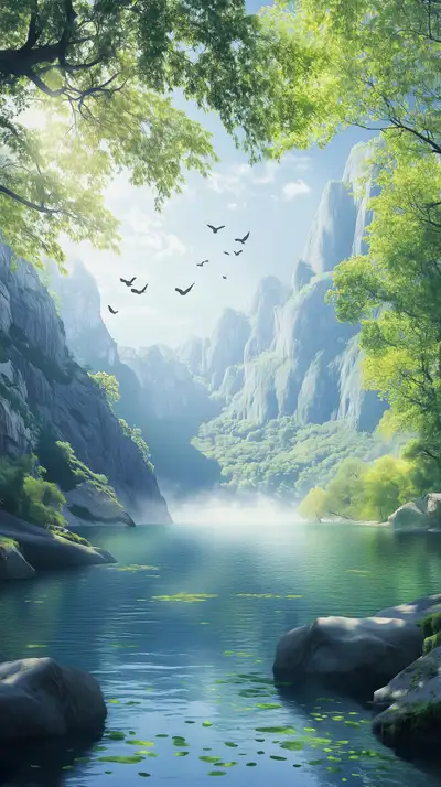 Thung Lũng Xanh Sương Mù - Hình Nền AI Art 4K Thiên Nhiên