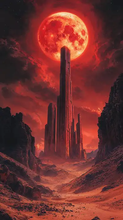 Mặt Trăng Đỏ Vũ Trụ - Hình Nền AI Art 4K Sci-Fi