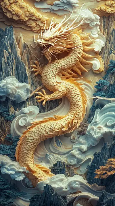 Rồng Vàng Phong Thủy - Hình Nền AI Art 3D 4K