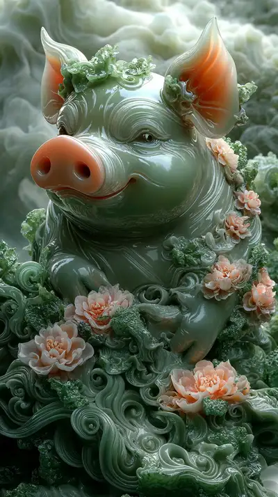 Lợn Ngọc Baroque - Hình Nền AI Art 3D Fantasy