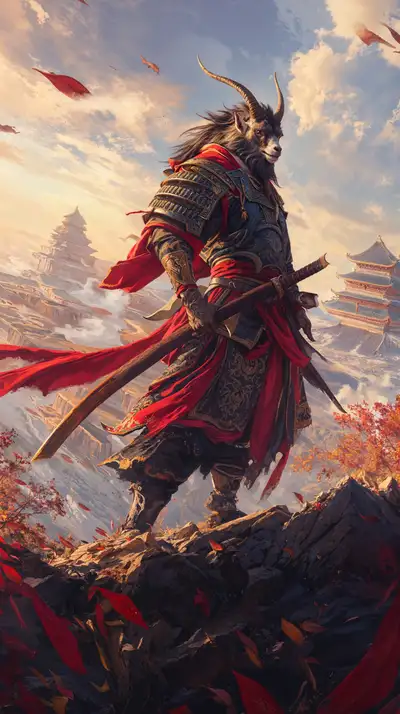 Samurai Oni Đỏ - Hình Nền AI Art Phong Thủy 4K