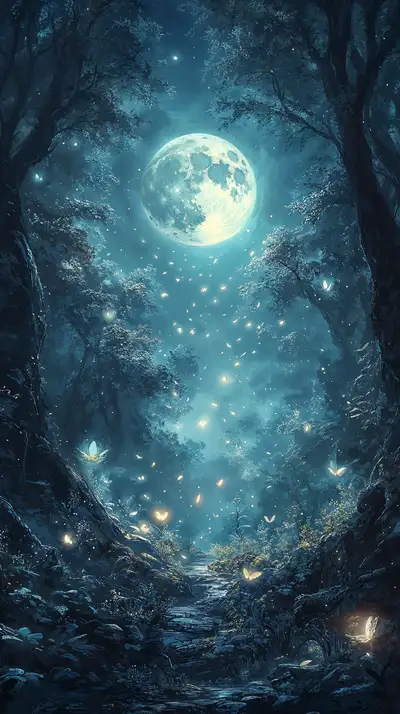 Mặt Trăng Huyền Ảo - Rừng Đêm Neon AI Art 4K
