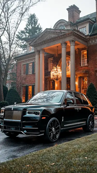 Xe Rolls-Royce Đen Luxury - Biệt Thự Sang Trọng Hình Nền AI 4K