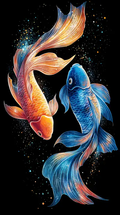 Cá Koi Phong Thủy - Hình Nền AI Art Cosmic Neon 4K
