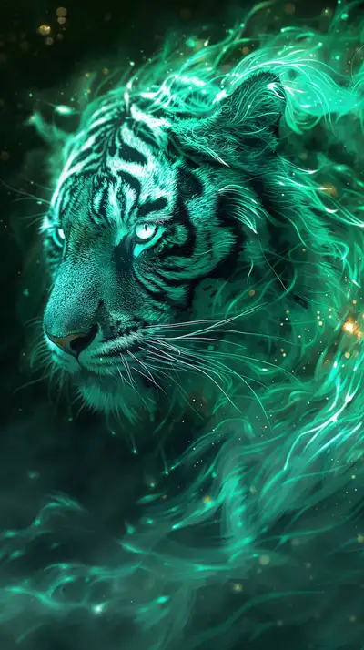 Hổ Xanh Neon - Hình Nền AI Art Công Nghệ 4K