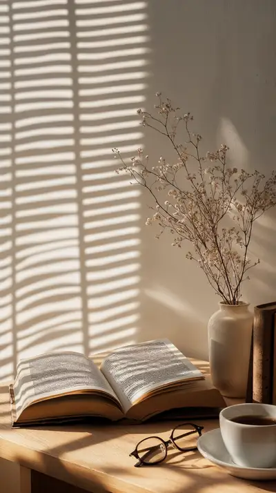 Sách Và Cà Phê - Hình Nền Minimalist AI Art 4K