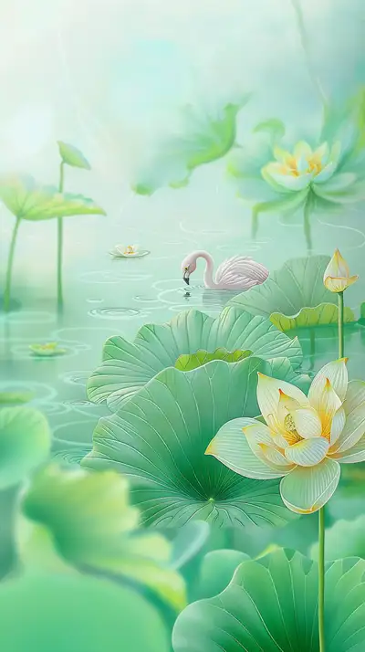 Đàn Hồng Hoa Sen Xanh - Hình Nền AI Art Watercolor 4K