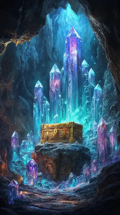 Rương Kho Báu Tinh Thể Neon - Hình Nền AI Art 4K