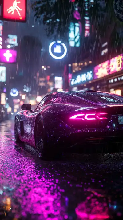 Siêu Xe Cyberpunk Neon - Hình Nền AI Art 4K Tương Lai