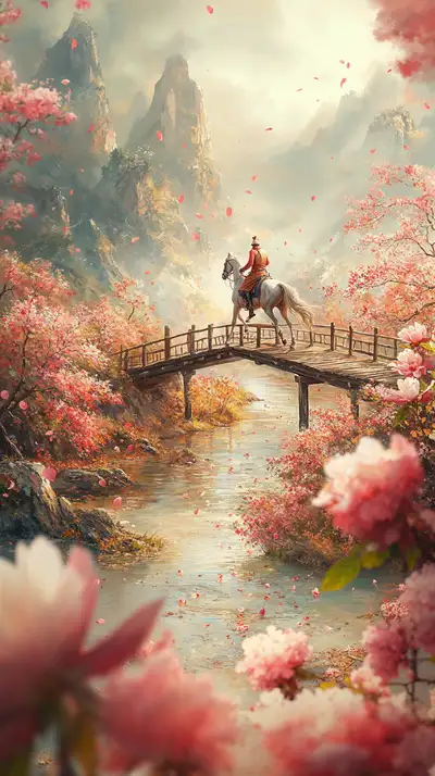 Nữ Chiến Binh Trên Cầu Hoa Anh Đào - Hình Nền AI Art 4K