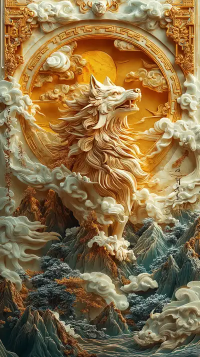 Rồng Vàng Phong Thủy - Hình Nền AI Art 4K Linh Thiêng