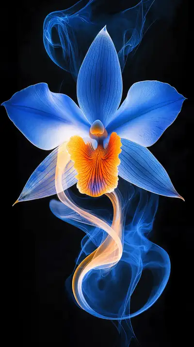 Hoa Lan Xanh Neon - Hiệu Ứng Cosmic AI Art 4K