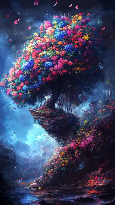 Cây Hoa Khổng Lồ Huyền Ảo - Hình Nền AI Art 4K