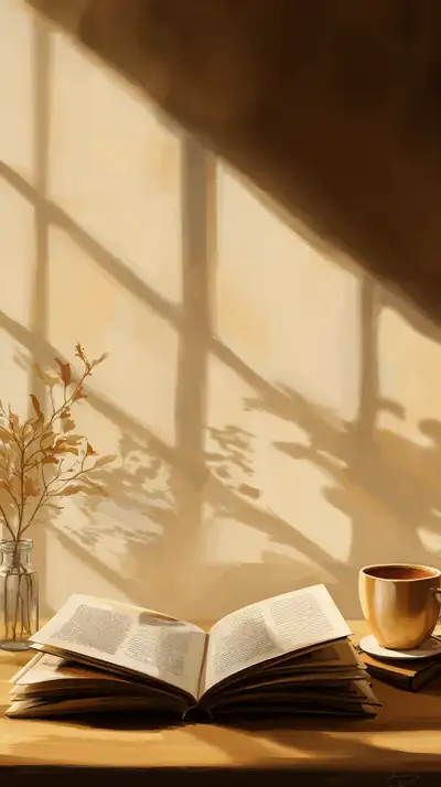 Sách & Cà Phê Ánh Sáng - Hình Nền Minimalist AI Art 4K