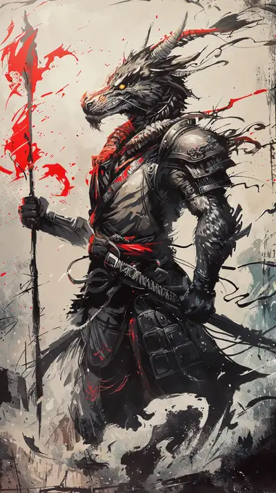 Rồng Mực Đỏ - Hình Nền AI Art Thần Thoại 4K