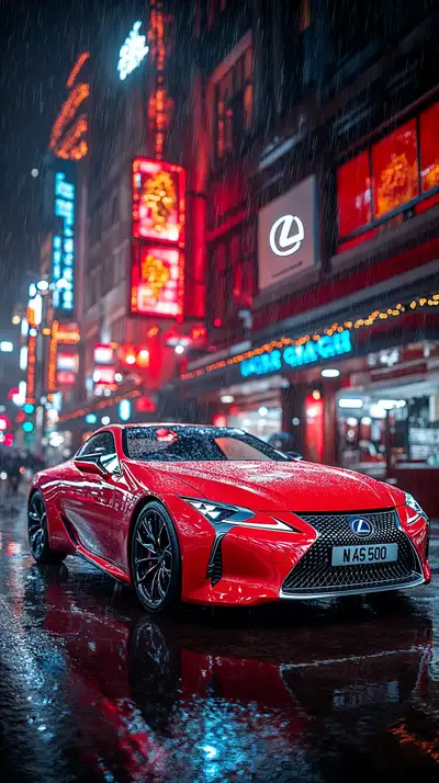 Xe Lexus Đỏ Neon Cyberpunk - Hình Nền AI Art 4K