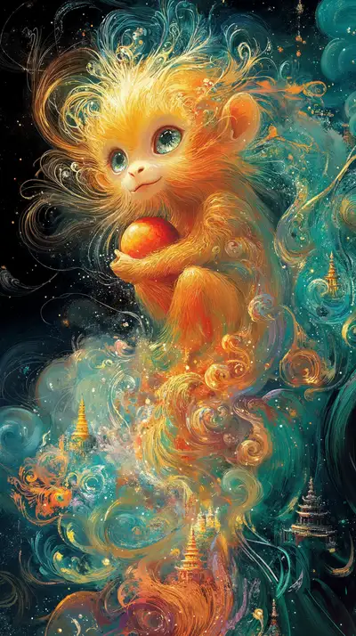 Mèo Phong Thủy Cosmic - Hình Nền AI Art 4K