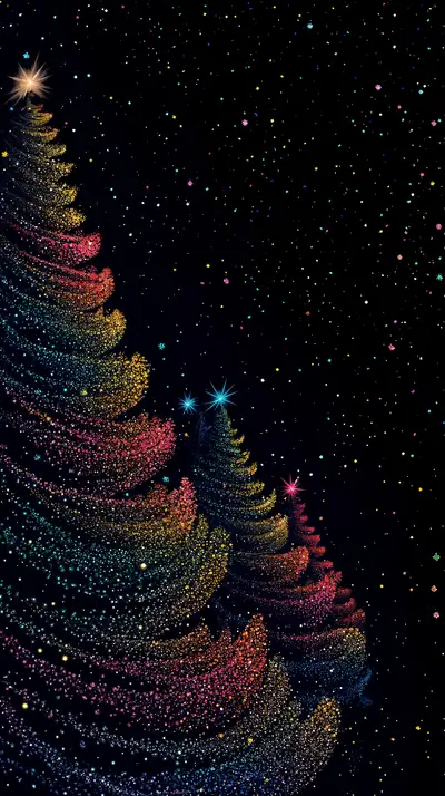 Cây Thông Neon Làm Sáng Cosmic - Hình Nền AI Art 4K