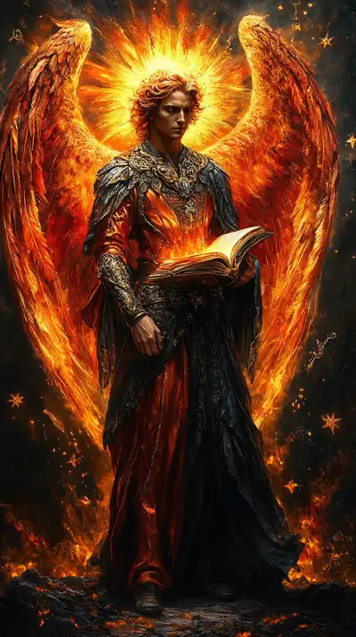 Thiên Thần Lửa Vàng - Hình Nền AI Art Cosmic 4K