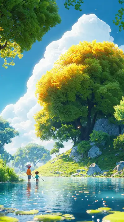 Cây Vàng Bên Dòng Nước - Hình Nền AI Art Kỳ Diệu 4K