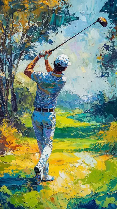 Golfer Swing Impressionist - Hình Nền AI Art 4K