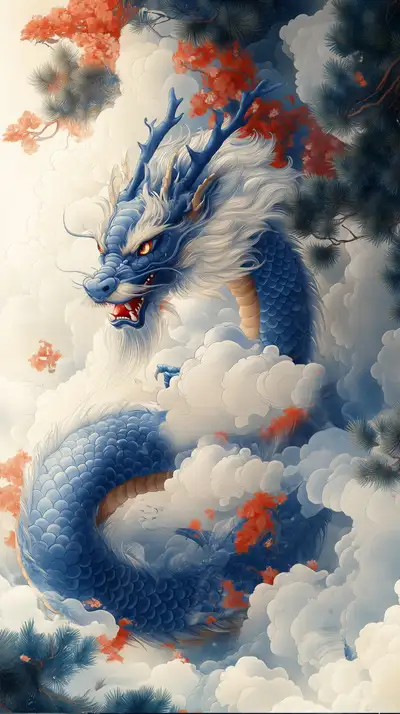 Rồng Xanh Biển Phong Thủy - Hình Nền AI Art Mơ Mộng