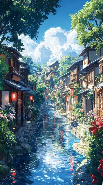 Làng Cổ Bên Sông Xanh - Kiến Trúc Truyền Thống AI Art 4K