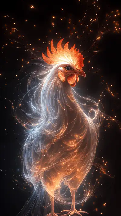 Gà Neon Phong Thủy - Hình Nền AI Art Cosmic 4K
