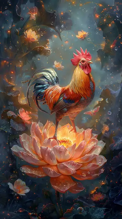 Gà Trống Vàng Phong Thủy - Hình Nền AI Art Cosmic 4K