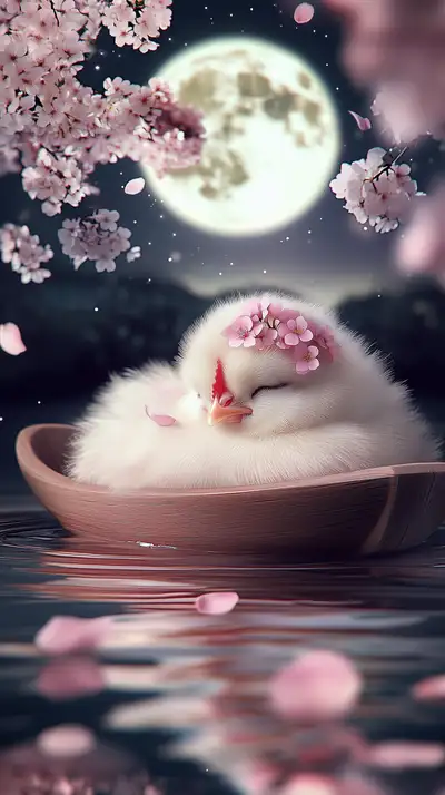 Thỏ Trắng Anh Đào - Hình Nền Trăng Sáng AI Art 4K