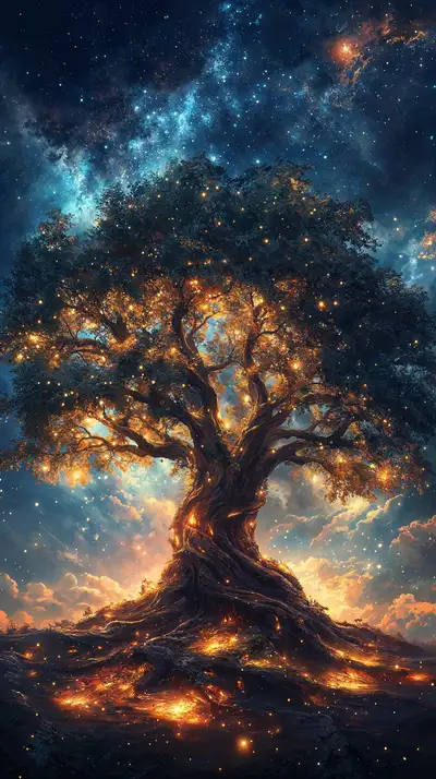 Cây Đời Sống Vũ Trụ - Hình Nền AI Art 4K Phong Thủy